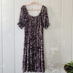 Piper Scoot Boho Floral Paisley Off The Shoulder Smocked Peasant POCKETS Medium